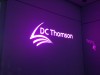 Neon-effect LED sign embedded into corporate office wall